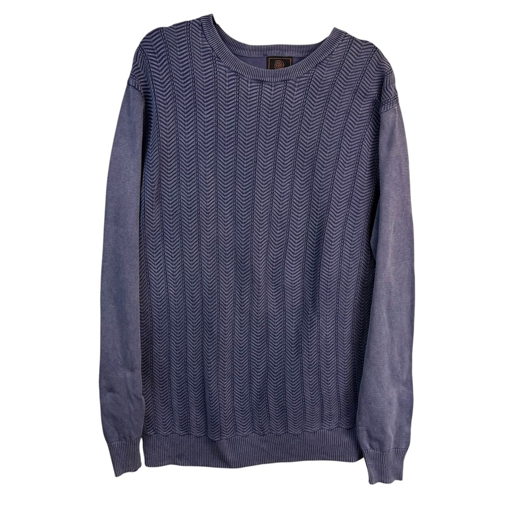 F/X Fusion Sweater Size L Mens Blue‎ Chevron Knit Long Sleeve Crew Neck Pullover
